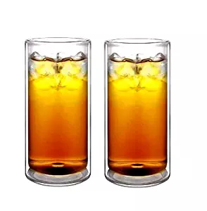 Sun's Tea(tm) 16oz Ultra Clear Strong Double Wall Insulated Thermo Glass Tumbler Highball Glass for Beer/cocktail/lemonade/iced Tea/coffee, Set of 2 (Made of Real Borosilicate Glass, Not Plastic)