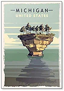 Michigan Retro Travel Illustration Fridge Magnet