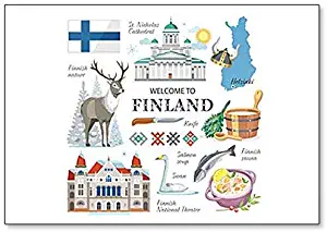 Finland Traditional Symbols And Attractions, Illustration Classic Fridge Magnet