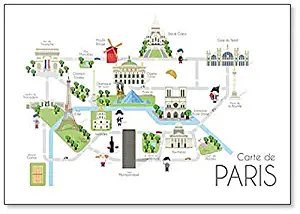 Cartoon Map of the City of Paris, France. Travel Illustration Classic Fridge Magnet