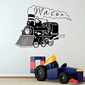 57x75cm,Wall Stickers for Bedroom Motivational,Train Locomotive for Kids Room Custom Personalized Name Nursery Baby Boys Ornament Artwork Sticker Decals Romantic Refrigerator Kitchen Children
