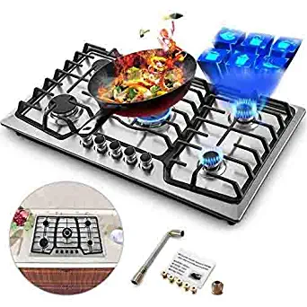 Happybuy 36x21 inches Built 5 Burners Stove Stainless Steel Hob With Liquid Propane Conversion Kit Thermocouple Protection and Easy to Clean Gas Cooktops, 5 Burners/36 x21