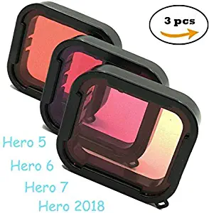 Kate&Yur 3 Pack Dive Filter for Hero 5, Hero 6, Hero 2018 (only for The Original Waterproof case) - Red Filter, Pink and Magenta - Enhancing Colors for Various Underwater Video and Photography