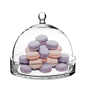 CYS EXCEL Glass Bell Dome Jar with Tray, Dessert Display Candy Buffet Showcase, 7.5"