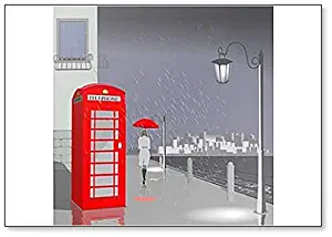 Autumn In London. Night Scene. Girl With Red Umbrella Illustration Classic Fridge Magnet