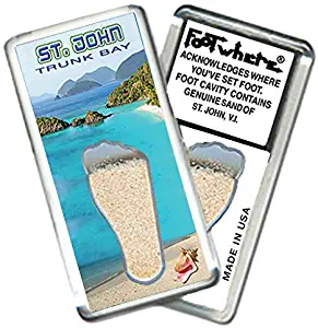 St. John"FootWhere" Fridge Magnet (StJ205 - Trunk Bay). Authentic Destination Souvenir acknowledging Where You've Set Foot. Genuine Soil of Featured Location encased Inside Foot Cavity. Made in USA