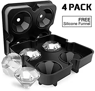 Ice Cube Trays with Lids, Diamond-Shaped Silicone BPA-Free Stackable Easy Release Ice Molds Multifunctional Storage Containers for Ice, Whiskey, Candy and Chocolate by Bella Vino (Black-2Pack)