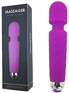 MIYUTU Purple Waterproof Handheld Manual Massage Sticker, Powerful Vibrate Wand Massager with 20 Magic Vibration Modes, Cordless for Neck Shoulder Back Body Massage, Sports Recovery Muscle Aches Tool