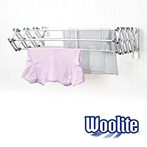 Woolite Aluminum 27" Collapsible Wall Mounted Clothes Drying Rack, Space Saver, Easy Storage, Retractable, Silver