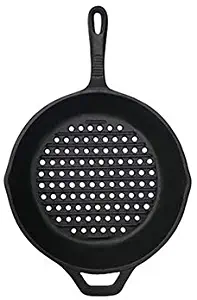 Grill Zone 00397tv Cast Iron Round Grill Pan With Holes, 10.25