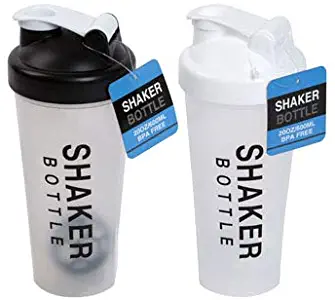 2 Pack Nutritional Protein Shaker Bottles ● 20oz Mixing Cups ● BPA Free ● Mix & Drink Shakes, Smoothies, Water and More (White/Black)