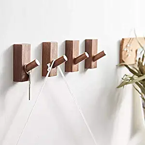 HomeDo Wood Wall Hooks Hat Rack, Wooden Coat Hooks Wall Mounted, Decorative Hooks Single Organizer Hat Hanger Towel Rack, Heavy Duty Hooks (Rectangle-Walnut-4Pack)