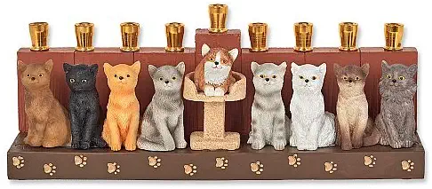 Menorah Ceramic Cat Design Hanukkah Menora