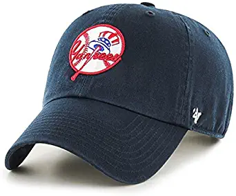 '47 New York Yankees Hat MLB Cooperstown Logo Authentic Brand Clean Up Adjustable Strapback Navy Baseball Cap Adult One Size Men & Women 100% Cotton