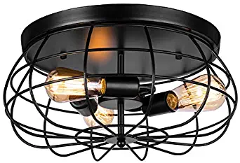 Vintage Semi Flush Mount Ceiling Light, Elibbren E26 Industrial Metal Cage Ceiling Light Fixture 3 Lights for Bedroom Kitchen Dining Room Living Room