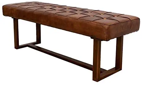 Pemberly Row Mid-Century Modern Espresso Dallas Genuine Leather Bench