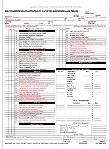 BIT Program Tractor/Trailer/Truck Inspection & Maintenance Record Form 25-pk. - Snap-Out, 3-Ply, Carbon, 8.5