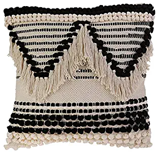 Raz Macrame Style Throw Pillow Cushion | Black and Cream | Modern Boho, Bohemian, Modern Farmhouse, Urban Decor