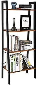 Ladder Shelf, 4-Tier Bookshelf, Storage Rack Shelves, Bathroom, Living Room, Wood Look Accent Furniture Metal Frame, Rustic Brown