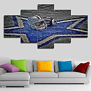 5 Piece Canvas Wall Art NFL Sports Dallas Cowboys Paintings Home Decor NFL Prints on Canvas,5 Panel Modern Artwork Giclee Picture for Living Room,Wooden Framed Stretched Ready to Hang(60''Wx32''H)