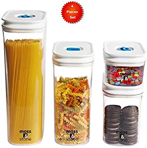 4 Piece Set Airtight Food Storege Containers Easy To Open - BPA Free Plastic Kitchen Cabinet Essential Sizes For Pantry Organization And Storage, Clear Plastic For Rice And Flour - by Moss & Stone