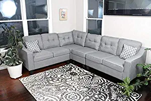 Oliver Smith - Large Light Grey Linen Cloth Modern Contemporary Upholstered Quality Sectional Left or Right Adjustable Sectional 106" x 82.5" x 34"