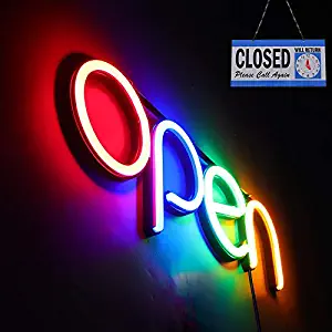 LED Open Sign,16x6 inch Open Sign for Business,with Multiple Flashing Modes, Ideal for Restaurant, Bar, Salon and More,24V/1A Power Supply，with Open/Close Sign (red Blue Green Orange)