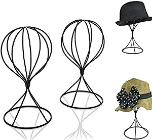 Mydio 2 Pieces Modern Metal Hat Stands Durable Stable Metal Hat Cap Rack Wigs Holder, Metal (Black)