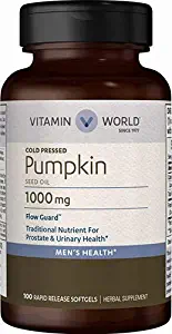 Vitamin World Pumpkin Seed Oil 1,000mg. 100 Softgels, Cold-Pressed, Supports Prostate Health, Supports Urinary Health, Rapid-Release, Gluten-Free