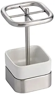 InterDesign Gia Toothbrush Holder Stand for Bathroom Vanity Countertops - White/Brushed