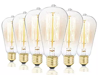 Vintage Edison Bulbs, Rolay 60w Clear Glass Dimmable Vintage Edison Light Bulbs for Home Deco, 6 Pack