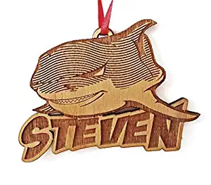 Custom Shark with Teeth and Fin Christmas Ornament for Kids Boys Rustic Engraved Ocean Holiday Decor Birthday Great White Themed Party Decor