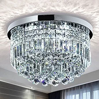 Saint Mossi Modern K9 Crystal Raindrop Chandelier Lighting Flush Mount LED Ceiling Light Fixture Pendant Lamp for Dining Room Bathroom Bedroom Livingroom 9 E12 LED Bulbs Required Height 11 x Width 20