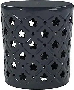 Ravenna Home Clover-Pattern Ceramic Garden Stool or Side Table, 16"H, Navy