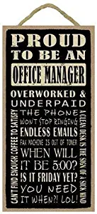 MAIYUAN Proud to be an Office Manager Wood Sign Plaque with Funny Sayings Craft Gifts for Home Decor 10x5 inches(CB767)