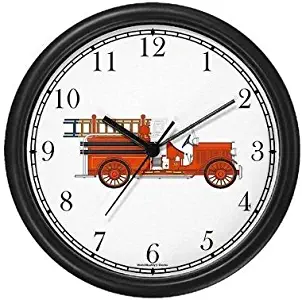 WatchBuddy Fire Engine, Fire Truck or Firetruck - JP - Wall Clock Timepieces (Black Frame)