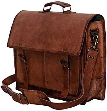 PL 18 Inch Vintage Handmade Leather Messenger Bag for Laptop Briefcase Satchel Bag