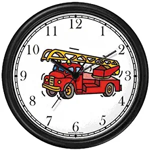 WatchBuddy Red Fire Truck or Firetruck Wall Clock Timepieces (Black Frame)