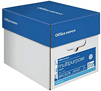 Office Depot Multi-Use Paper, Letter Size (8 1/2" x 11"), 96 (U.S.) Brightness, 20 Lb, Ream of 500 Sheets, White, Case of 5 Reams