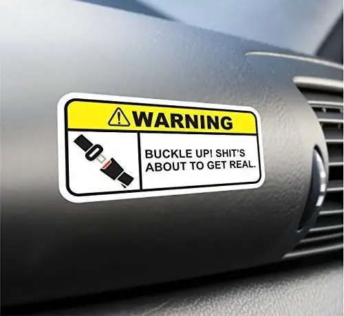 (2X) Funny Buckle Up Warning Sticker Set Vinyl Decal For Car Truck SUV Dashboard